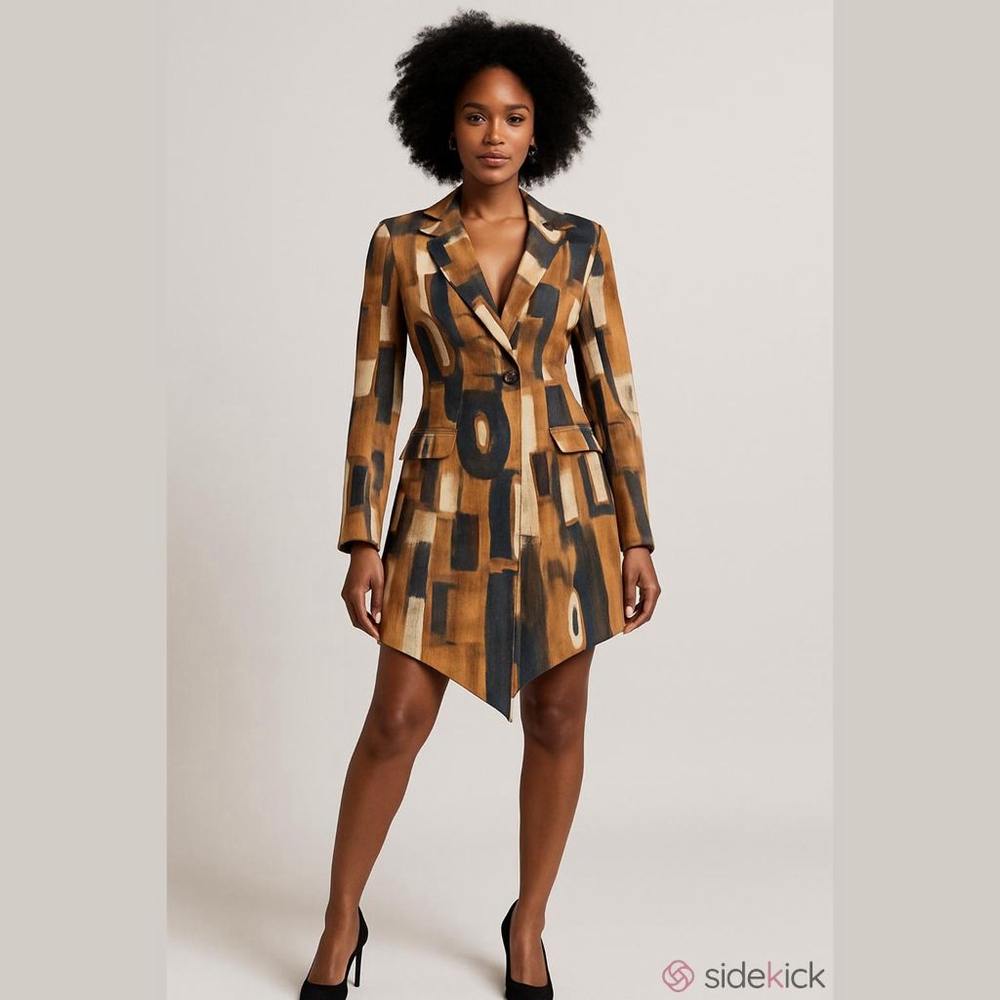 Women's AKIRA NWT Asymmetrical Dress Cutout Back M Brown Black Abstract